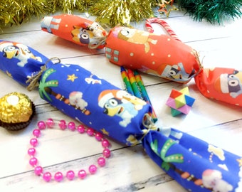 Reusable Fabric Christmas Crackers, Blue dog, Red Dog