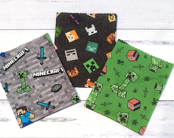 Minecrafter Birthday Party Bags, Reusable Fabric Party Bags