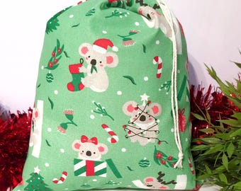 Koala Christmas Gift Bags, large fabric Christmas Gift Bags