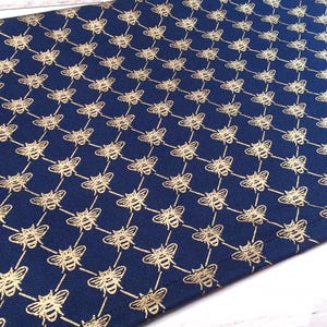 Reusable Bread Bag, Large drawstring bag, Honey Bee fabric, French Dogs, Tinned Sardines Navy Golden Bees