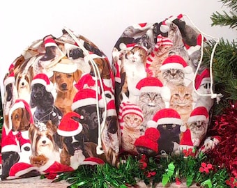 Bolsas de regalo navideñas para mascotas, Papá Noel para perros y gatos, bolsas de tela reutilizables