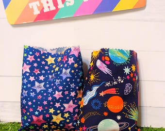 Stars and Planets Party Favour Bags,  Outer Space galaxy Fabric Party Bags