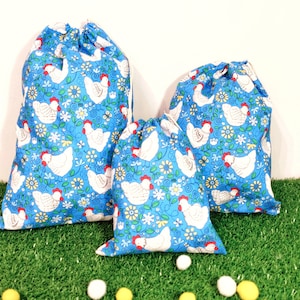 Huhn Geschenkbeutel, Kordelzug Stoffbeutel, blau