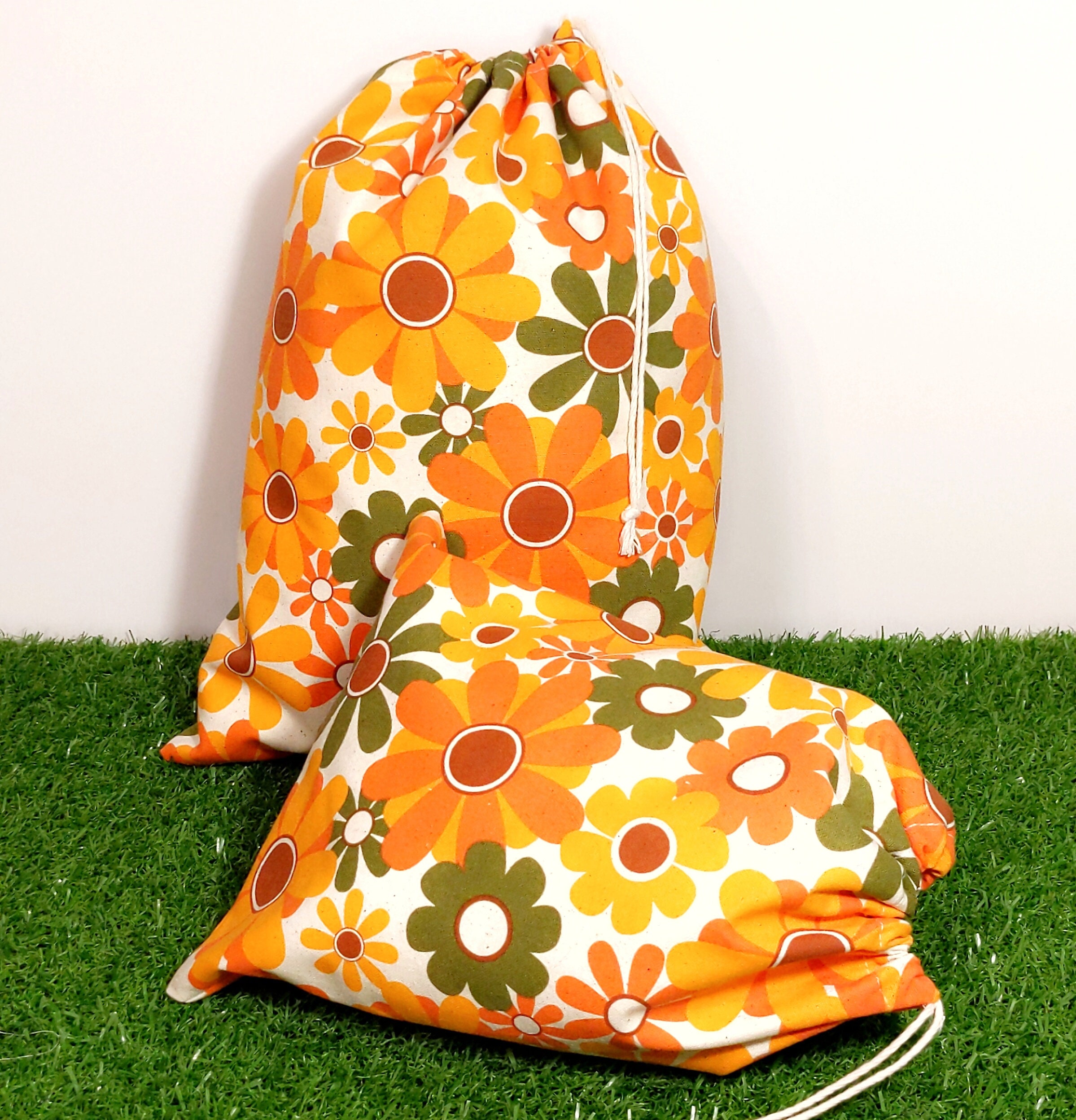 Retro Orange Flower Drawstring Bags, 70s Look Gift Bags - Etsy Australia
