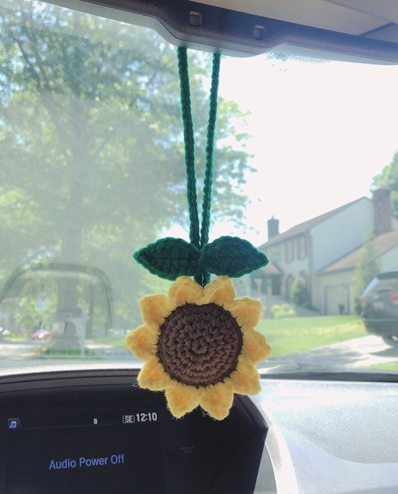 Crochet car hanging/Crochet sunflower car hanging/Crochet car Etsy
