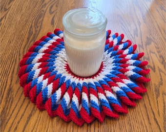 Ruffled Patriotic USA Candle Mat 15" 4th of July Holiday Decor