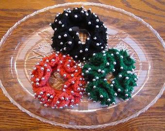 Scrunchie Set Ponytail Holder Bun Hair Tie Beaded Hairband Elastic Crocheted Silver Beads