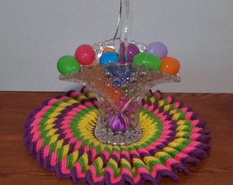 Ruffled 17.5" Peter Rabbit's Easter Candle Mat Crocheted Handmade Holiday Decor