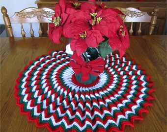 Ruffled Christmas Doily 28.5" Tree Skirt Handmade Crochet Country Farmhouse Gift