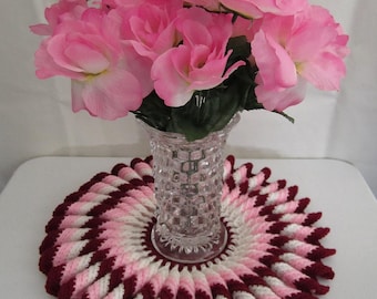 Cupid's Valentine's Day Candle Mat Doily 15" Crocheted