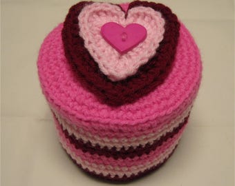 Toilet Paper Cover Valentine's Day Pink Burgundy Hearts Crochet Bathroom Tissue Cozy