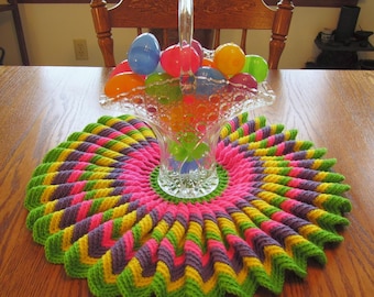 Ruffled Easter Doily 21" Handmade Crocheted Holiday Country Decor