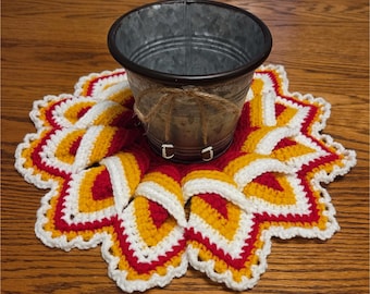 NFL Kansas City Chiefs Colors Doily, Snack Bucket, Football Buttons, Hand Crochet Sports Decor Fan Gift