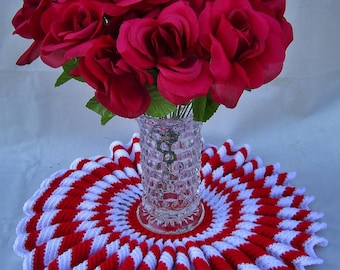 Ruffled Cupid's Valentine's Day Doily 19" Handmade Crochet Country Farmhouse