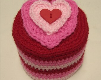 Toilet Paper Cover Valentine's Day Pink Red Hearts Crochet Bathroom Tissue Cozy
