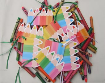 Set of 10 Crayon Gift Tags 2" x 3" Teacher Student Child Classroom Tags