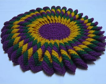 Mardi Gras Ruffled Candle Mat-Doily 15" Festive Holiday Handmade Decor