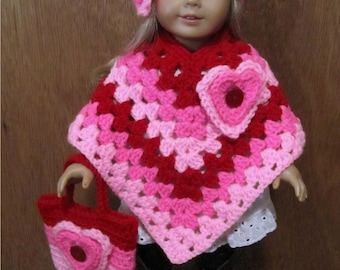 Doll Poncho Hat Purse Valentine Clothing Fits 18" American Girl Doll Handmade