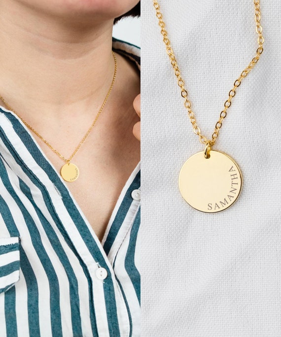 Circle Necklace Disc Pendant Initial - Circle Pendant Initial Necklace Circle Necklace Disc Pendant Initial - Circle Pendant Initial Necklace