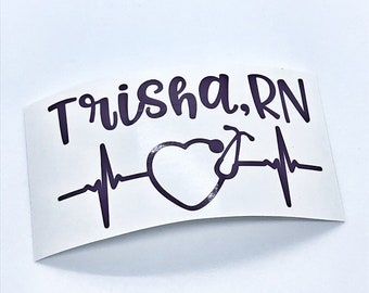 Personalized Nurse Stethoscope EKG Decal: Custom Name Sticker