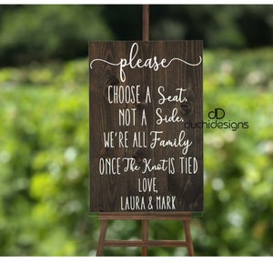 Boho Custom Choose a Seat Not a Side Wedding Sign Personalized Two Families are Becoming One Vertical Wooden Sign Rustic Wedding Decor Sign image 2