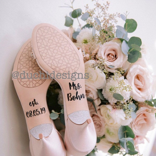 Bride Groom Shoes Stickers, Last Name w/ Date Wedding Shoes Decal Stickers Shoes Heel Decal Personalized Marriage I Do Wedding Shoes Decals