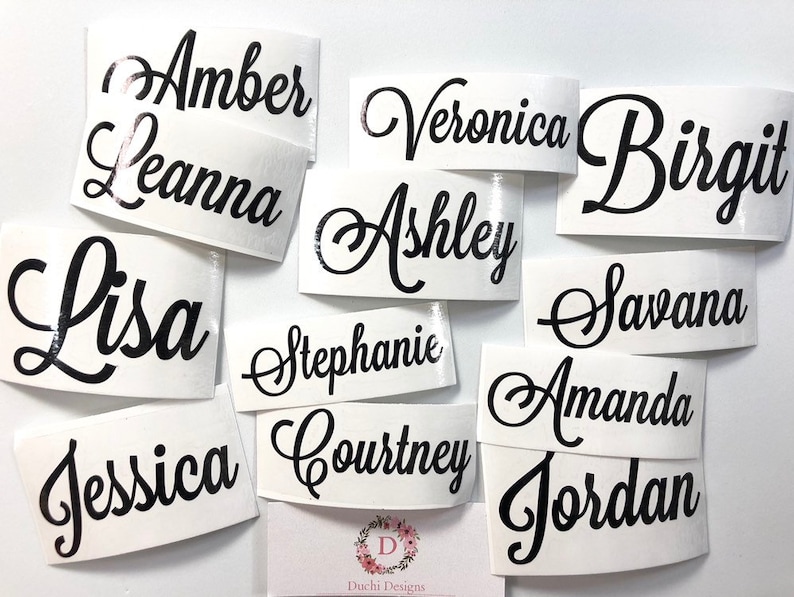 Script Font Decals Cursive Name Decals Personalized Vinyl Etsy Canada