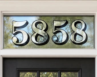 6” Gold Foil Transom Glass Number Decals, Home Address Transom Numbers House Building Numbers Vintage Victorian Historic House Number decals