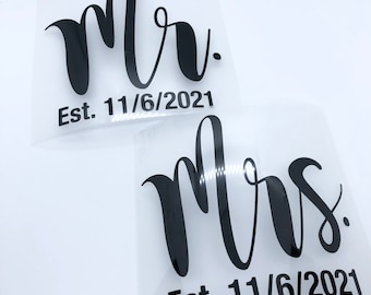 Custom Mr Mrs Est. Datum Eisen auf Aufkleber - personalisierte Heat Transfer