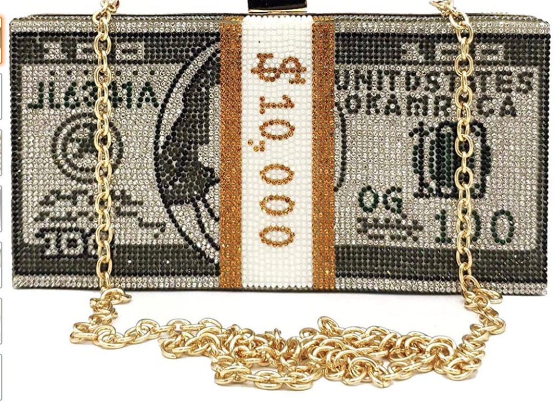 Money Clutch Rhinestone Purse 10000 Dollars Stack of Cash Etsy