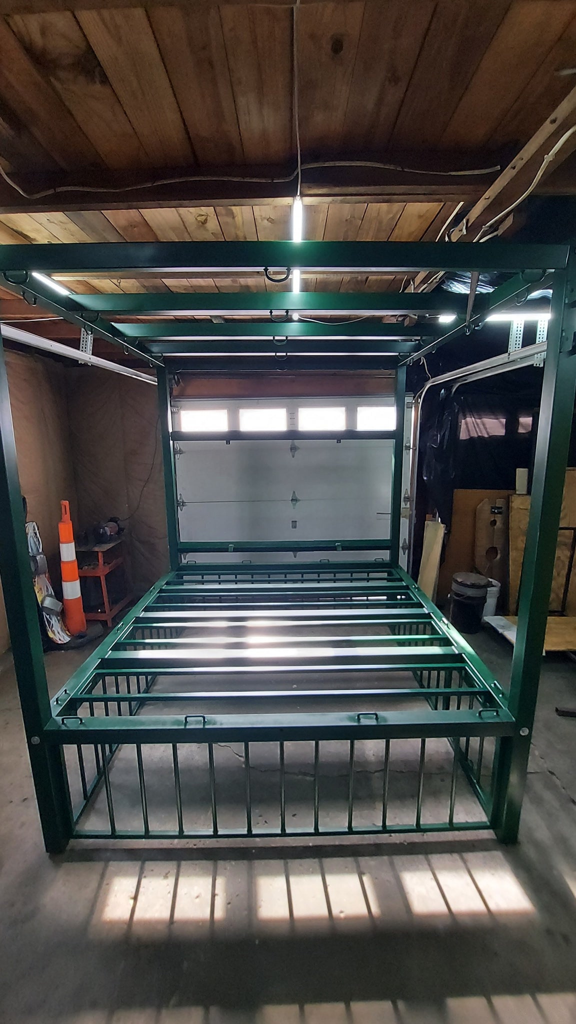 bed with dog crate underneath