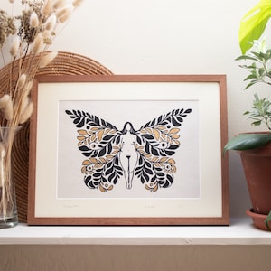 Unfolding Goddess - Linocut on paper