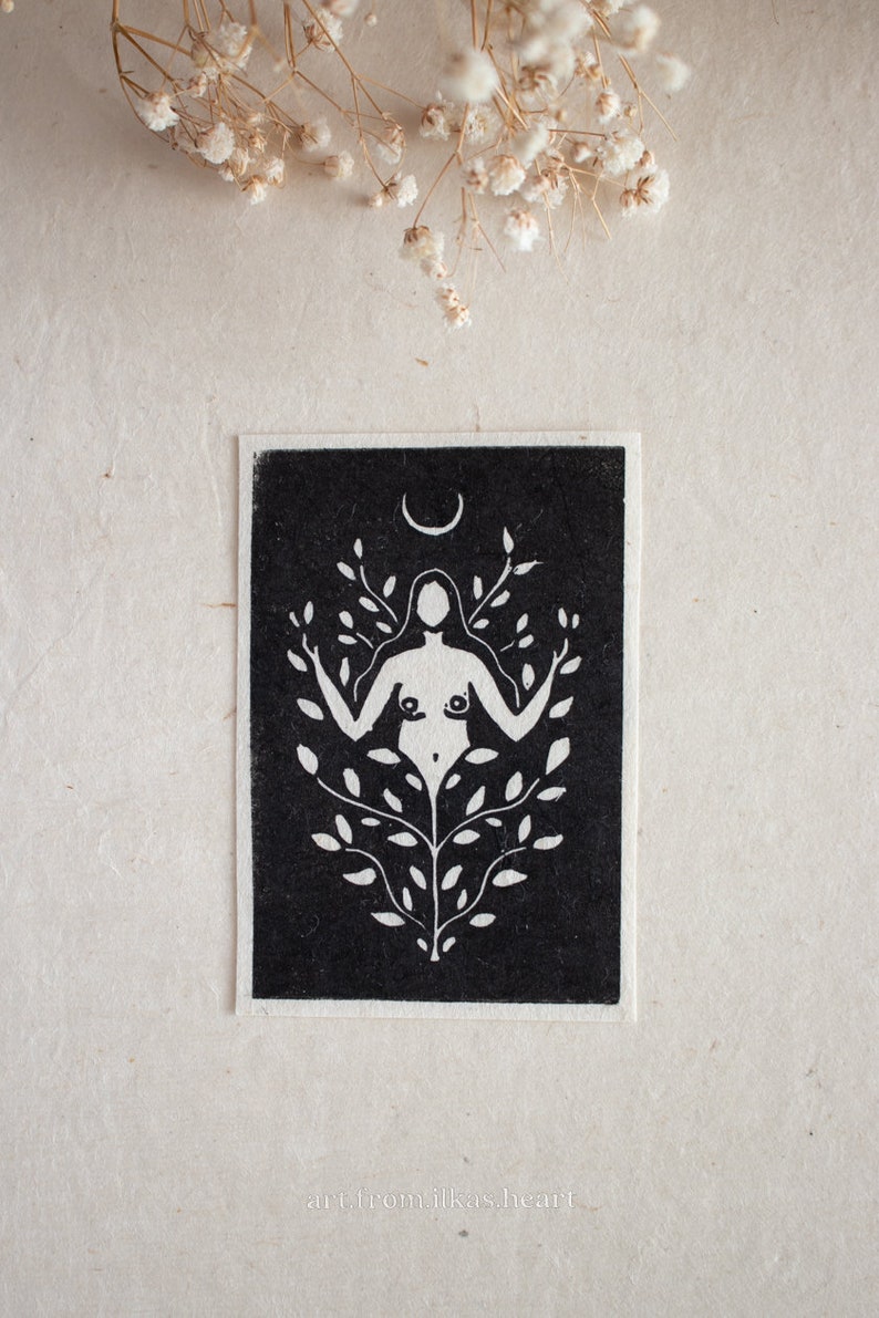 Growing Goddess - Mini Lino Print - Etsy