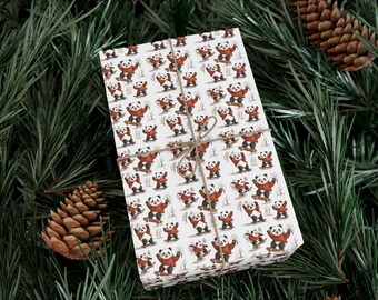 Cute Little Skateboarding Pandas Bears Illustration Wrapping Paper