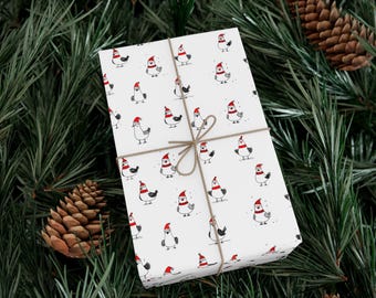 Funny Pigeons Wearing Santa Hats Xmas Christmas Illustration Wrapping Paper