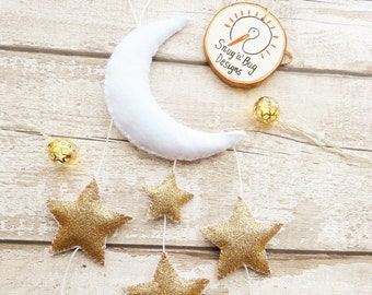 Moon and star wall hanging - gold star and moon, nursery decor, moon garland, star garland