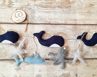 Under the sea creatures  - whale, octopus, starfish, narwhal, nusery decor/wall hanging, sea theme nursery, ocean creatures