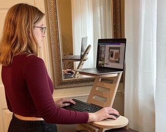 Standing Desk Converter Stand made in wood - Multi-position laptop and keyboard stand - Gift for her - Mother's Day Gift - Sit Stand Desk