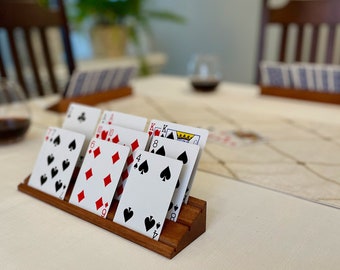 Playing card holder with three angled rows - Solid wood playing card holder set - Perfect Gift for game lovers, kids, seniors