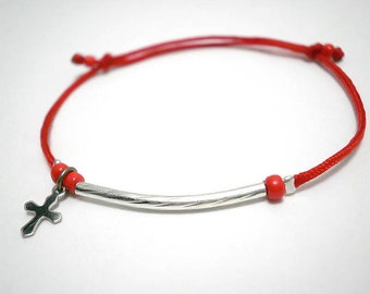 Kabbalah Bracelet, Red String Bracelet, Bar Bracelet, Protection Bracelet, Cross Bracelet, Lucky Gift, String Of Fate, Red String Of Fate