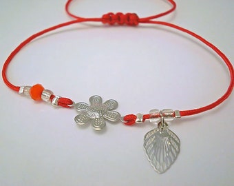 Red String Bracelet, Flower Bracelet, Kabbalah Bracelet, Protection Bracelet, Leaf Bracelet, Woman Gift, Friendship Gift, Woman Jewelry