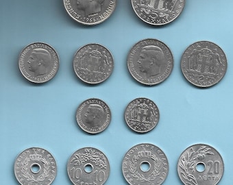 Greece 1966 Kingdom 10,20,50 Lepta 1,2 & 5 Drachma coins.Royal court of Arms.