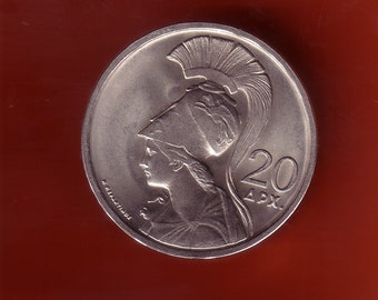 Greece 1973 20 Drachma Greek coins . Goddess Athena(Minerva)patron of Athens city snake,turtle, helmet Mythology mythological figure