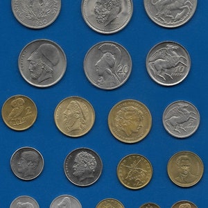 Greek Drachma Coin Assortment: 24 Mythological & Animal Coins