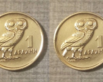 Griechenland 1973 1 Drachme gereinigt zirkulierte athenische Eule Griechische Münzen. Schmuck liefern. Mythologische Figuren. Authentische echte Tiermünzen