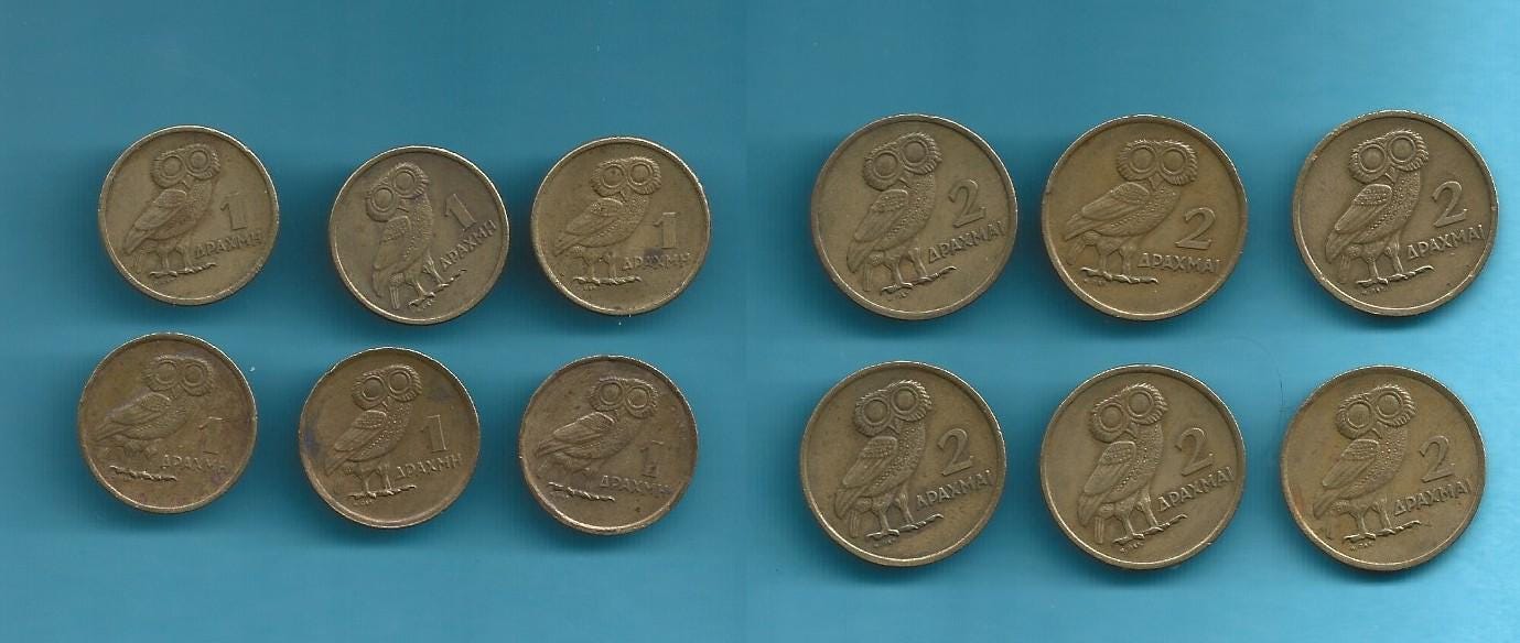 1973 Greek Drachma Coins: Athenian Owl, Mythology Jewelry Supply - Etsy  Ireland