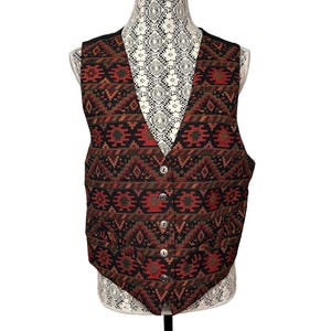 Women’s vintage 90’s Cleo tapestry woven southwestern style Vest L Red Black