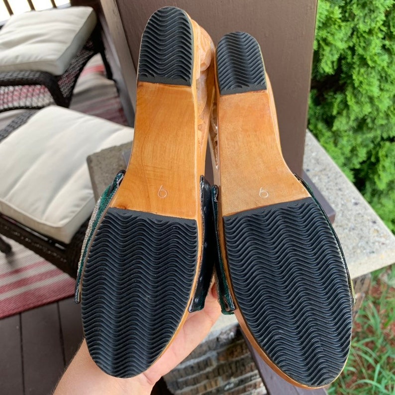Vintage hand beaded platform clogs /& hand carved wooden sole mules