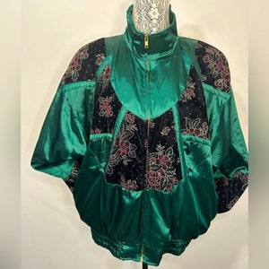 Vintage Marshall Rousso 90s oversized green and velvet bomber jacket