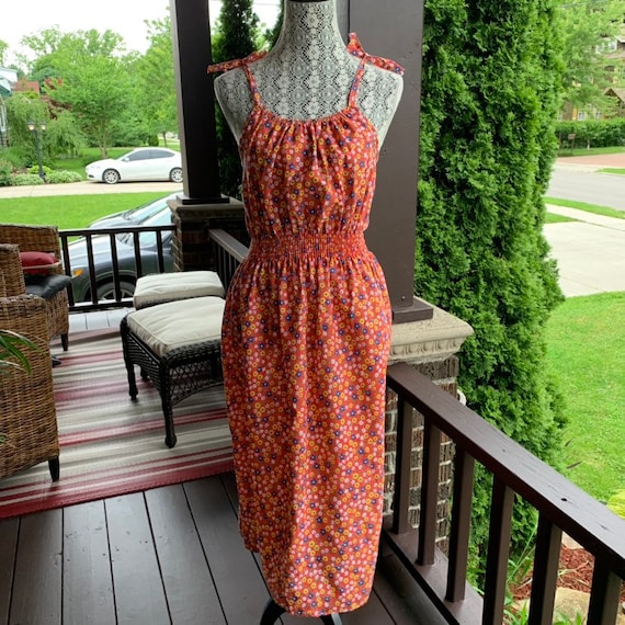 Vintage 1970s calico print slip dress